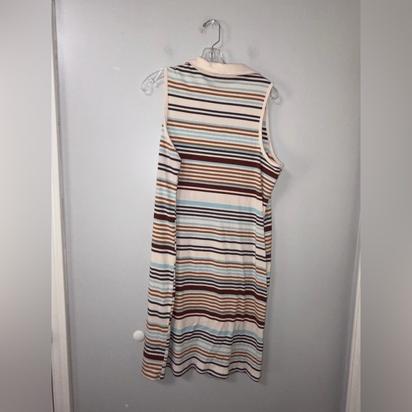 Cato Multicolor Tan Striped Sleeveless Polo V Neck Ribbed Knit Dress 18/20W - Picture 3 of 3